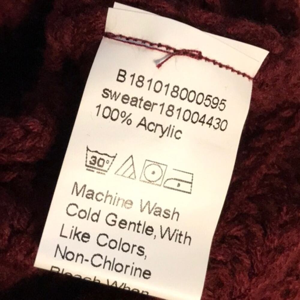 SHEIN Burgundy Chunky Sweater Poncho Sleeves S Grandmacore Cozy Comfy Winter - Picture 9 of 9